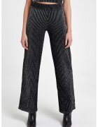 OXXO Pantaloni relaxed fit cu model in dungi si talie inalta - Negru/Argintiu