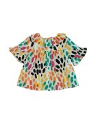 Panco Bluza vaporoasa cu maneca scurta si volane - Hope - cu buline colorate - pentru fetite - Bej