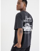 Pegador Tricou cu decolteu la baza gatului si imprimeu grafic - Gri inchis