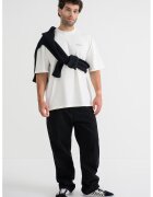 Pegador Tricou lejer cu maneci cazute si imprimeu pe partea din spate - Alb murdar