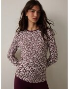 Penti Bluza slim fit de pijama cu animal print - Roz pal/Roz prafuit/Violet pruna