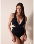 Penti Costum de baie intreg cu decolteu in V si decupaje - Negru