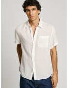 Pepe Jeans London Camasa uni cu maneci scurte - Alb fildes
