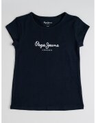 Pepe Jeans London Tricou cu decolteu la baza gatului si logo stralucitor - Albastru ultramarin