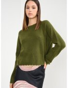 Pieces Pulover tricotat fin cu terminatii valurite - Verde