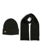 Pieces Set de fular si caciula cu striatii - Negru