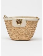 Pinko Geanta bucket tesuta cu garnituri de piele - Bej/Alb murdar