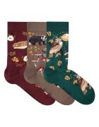 Pirin Hill Cutie cu 3 perechi sosete din bumbac Povesti de Toamna – Bursuc - Arici - Bufnita - 35-38 EU - Multicolor