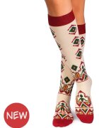 Pirin Hill Sosete dama lungi 3/4 din bumbac cu motive traditionale romanesti Ecru