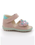 Primigi Sandale din piele intoarsa cu inchidere velcro si aplicatie cu model floral - Roz pastel/Roz prafuit/Verde persan