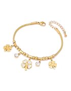 Pursehuit Bratara aurie din otel inoxidabil placat cu aur 18K PVD - cu trifoi si pietre - Isakine C5