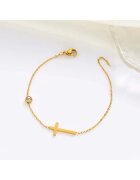 Pursehuit Bratara aurie din otel inoxidabil placat cu aur 18K PVD - cu zirconiu si cruciulita - Jevanna C5