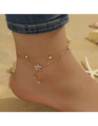Pursehuit Bratara de picior - aurie din otel inoxidabil placat cu aur 18K PVD - cu floricica si pietre - Adellia C4