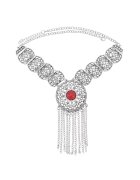 Pursehuit Colier argintiu - stil boho - cu franjuri si pietre - Lago C27 -