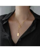 Pursehuit Colier auriu din otel inoxidabil placat cu aur 18K PVD - cu ac de siguranta si tag Love - Ami C1