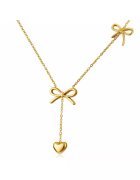 Pursehuit Colier auriu din otel inoxidabil placat cu aur 18K PVD - cu inimioara si fundite - Eileen C1