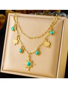 Pursehuit Colier auriu din otel inoxidabil placat cu aur 18K PVD - cu soare si stelute - Desire C9