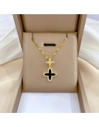 Pursehuit Colier auriu din otel inoxidabil placat cu aur 18K PVD - cu trifoi si zirconiu - Hilary C3