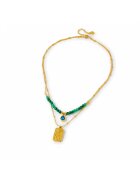 Pursehuit Colier auriu din otel inoxidabil placat cu aur 18K PVD - in doua straturi - cu margelute verzi - Eleanora C2