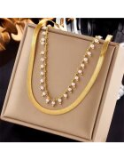Pursehuit Colier auriu din otel inoxidabil placat cu aur 18K PVD - in doua straturi - cu perlute - Tova C1