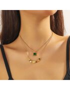 Pursehuit Colier auriu din otel inoxidabil placat cu aur 18K PVD - in doua straturi - cu piatra verde - Eimar C2