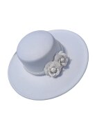 Pursehuit Palarie dama alba - stil canotiera - bor lat - reglabila - cu flori si perle - Serafina