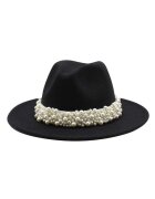 Pursehuit Palarie dama neagra - Fedora - handmade - cu perle - Jannik