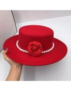 Pursehuit Palarie dama rosie - stil canotiera - bor lat - reglabila - cu accesoriu detasabil din perle - Grimkel