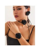 Pursehuit Set bijuterii choker negru cu flori - colier - bratara si cercei - Jouko C19