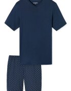 Schiesser Pijama de bumbac cu decolteu in V - Albastru inchis