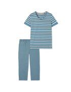 Schiesser Pijama de bumbac cu pantaloni trei sferturi - Albastru deschis