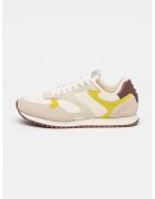 Scotch & Soda Pantofi sport din material textil cu garnituri din piele intoarsa - Alb murdar/Verde lime
