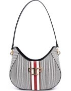 SilverPolo Geanta de piele ecologica cu bareta de umar si model - Alb - Rosu/Alb/Bleumarin - 15x24x7
