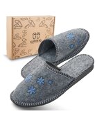 Slippers Papuci de dama - din fetru gri cu flori albastre - confortabili - in cutie ecologica - - Gri