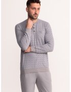 Soft  Seven BY SOFIAMAN Pijama din bumbac cu cordon in talie Filip - Gri deschis/Albastru prafuit