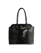 sOliver Geanta de dama din piele naturala lacuita FL57 Arla - geanta mare eleganta - Negru - 42x31x13 -5