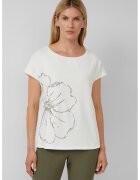 sOliver Tricou cu decolteu rotund si model floral - Alb murdar/Argintiu