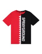 Sprayground Tricou cu decolteu la baza gatului si model colorblock - Alb/Negru/Rosu vermillion