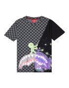 Sprayground Tricou cu decolteu la baza gatului si model in carouri Cosmic Ray - Negru/Violet deschis/Gri inchis