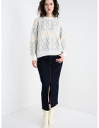Stefanel Pulover din amestec de mohair cu maneci cazute si model - Alb fildes/Gri/Bej