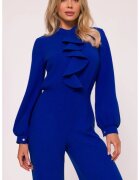 Stylove Salopeta eleganta - S420 albastru M - material neted cu finisaj moale - guler ridicat - maneci lungi bufante - fermoar ascuns