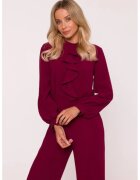 Stylove Salopeta eleganta - S420 Bordo material neted cu finisaj moale - guler ridicat - maneci lungi bufante - fermoar ascuns - 6.7