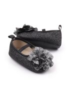 Superbaby Pantofi Eleganti - Cu Sclipici Si Floare Argintie - Piele ecologica - Fete - Banda elastica - Negru