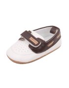 Superbaby Pantofi Tip Mocasini - Pentru Baietei - Elegant - Piele ecologica - Velcro - Alb - Maro