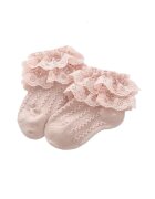 Superbaby Sosete Cu Model Din Tesatura Si Danteluta - Uni - Casual - Fete - Roz pudrat