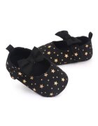 SuperBebeShop Pantofi Cu Stelute Aurii Si Fundita - Casual - Textil - Fete - Velcro - Negru