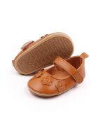 SuperBebeShop Pantofi SuperBaby - Model AL 13417 cu flori aplicate - Piele ecologica - Fete - 6-9 luni - Maro -
