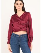 Timeout Bluza crop din satin cu decolteu drapat - Rosu inchis