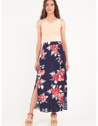 Timeout Fusta lunga cu model floral si slit lateral - Rosu/Bleumarin