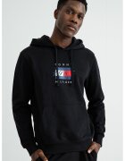 Tommy Hilfiger Hanorac cu imprimeu logo - snur si buzunar kangaroo - Negru